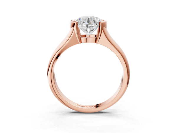 Rose gold Round Solitaire Tension Set Diamond Ring with Split Shank Band