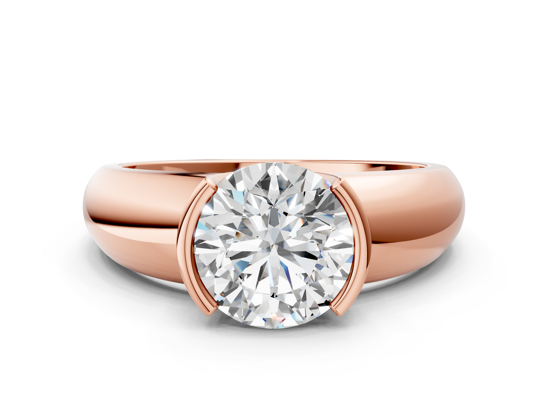 Rose gold Round Solitaire Tension Set Diamond Ring with Wide Band_24