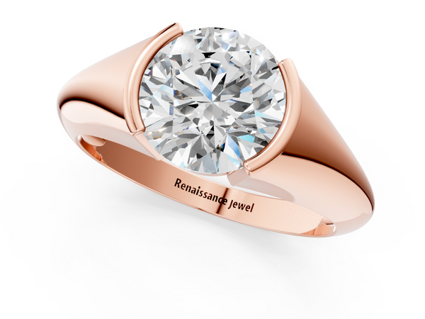 Rose Gold Round Tension Set Solitaire Engagement Ring Setting with Tapered Band
