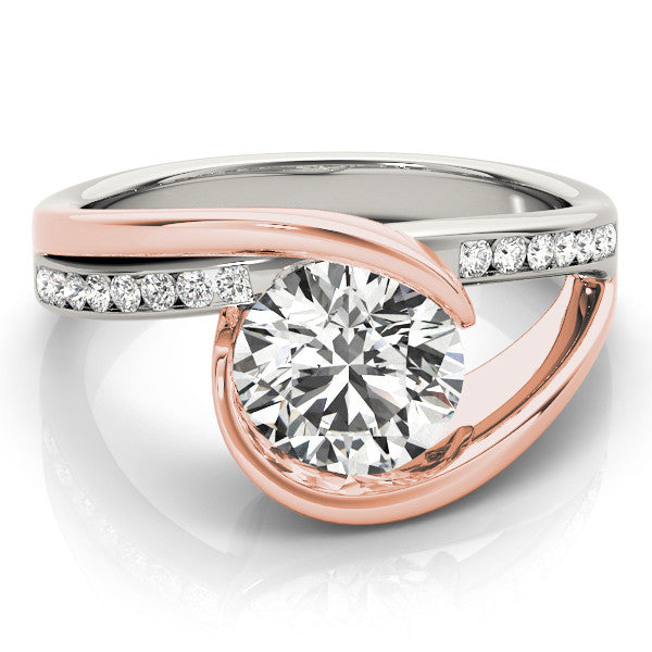 Rose gold Round Solitaire Tension-Set Diamond Split Shank Ring 1