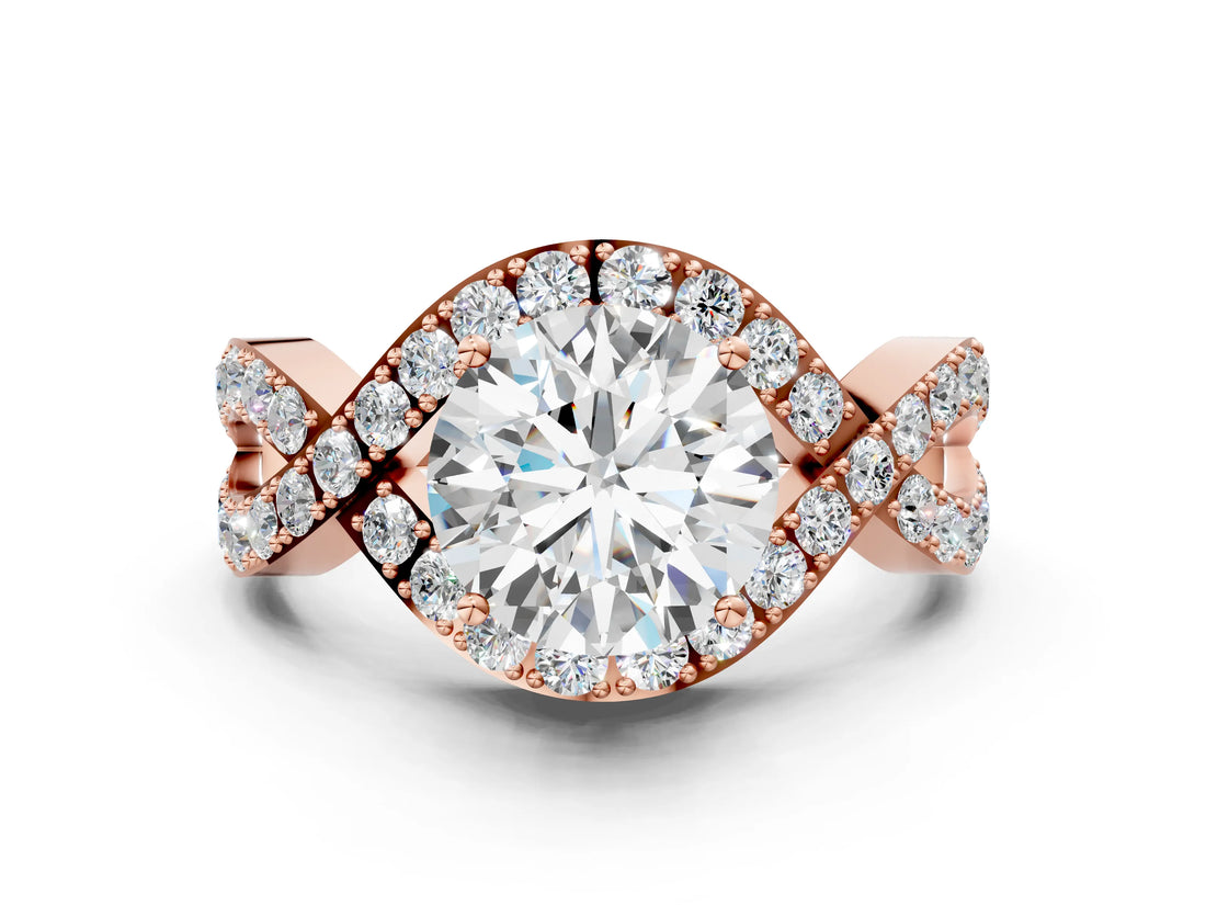 Rose gold Round Solitaire Twist Band Pavé Diamond Engagement Ring_35