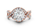 Rose gold Round Solitaire Twist Band Pavé Diamond Engagement Ring_35