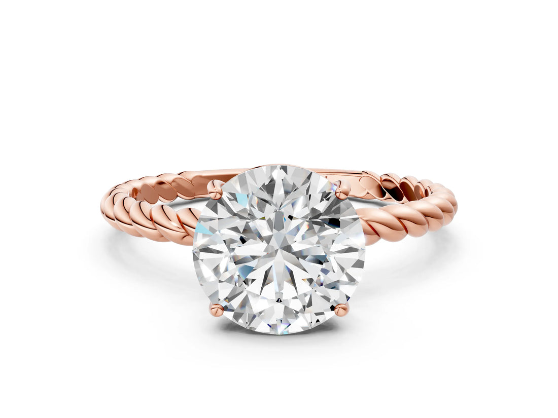 Rose gold Round Solitaire Twist Band Ring with Four-Prong Setting_12
