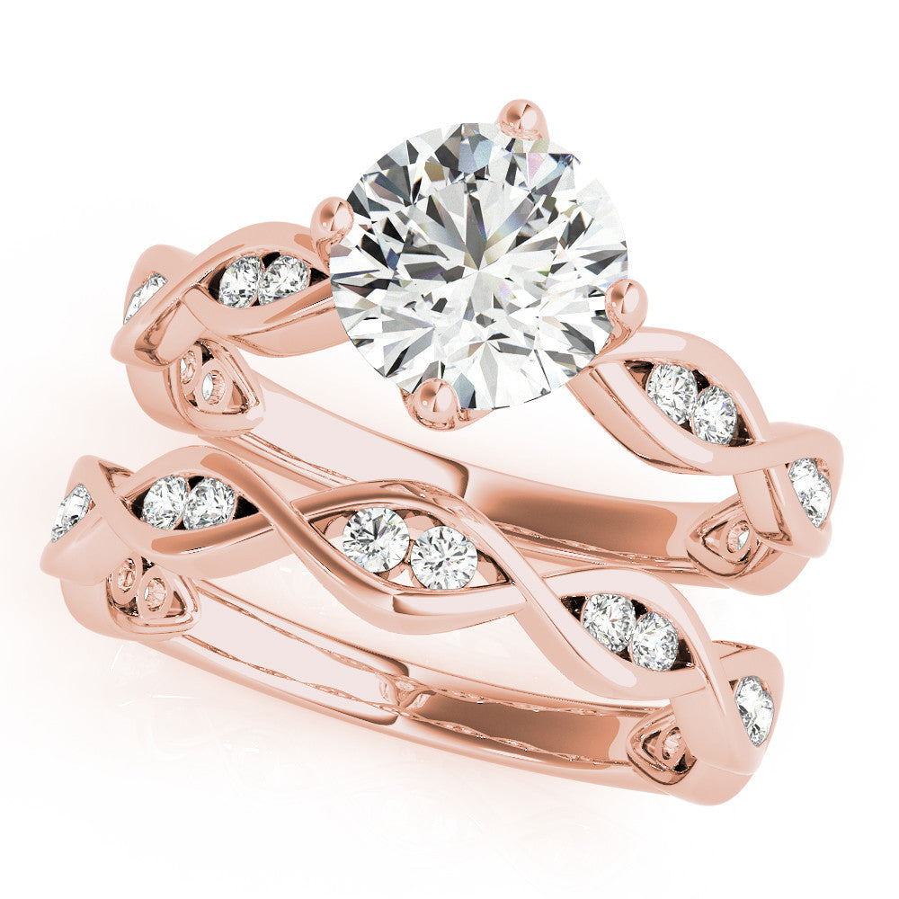 Rose gold Round Solitaire Twist Band with Leaf Prong Setting 1