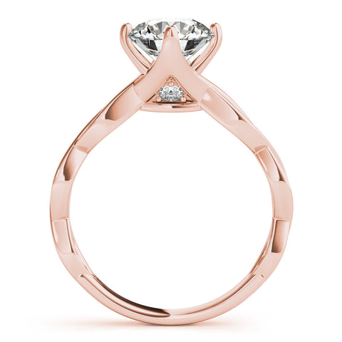 Rose gold Round Solitaire Twist Band with Leaf Prong Setting 2