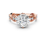 Rose gold Round Solitaire Twist Band with Leaf Prong Setting