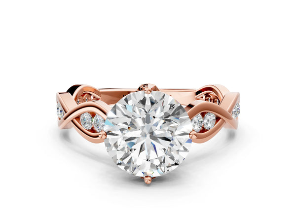 Rose gold Round Solitaire Twist Band with Leaf Prong Setting