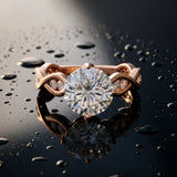 Rose gold Round Solitaire Twist Band with Leaf Prong Setting_15