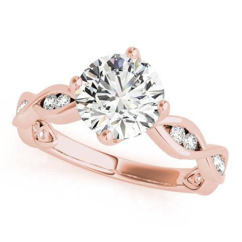 Rose gold Round Solitaire Twist Band with Leaf Prong Setting