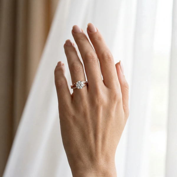 Rose gold Round Solitaire Twist Band with Pavé Accents and Four-Prong Setting
