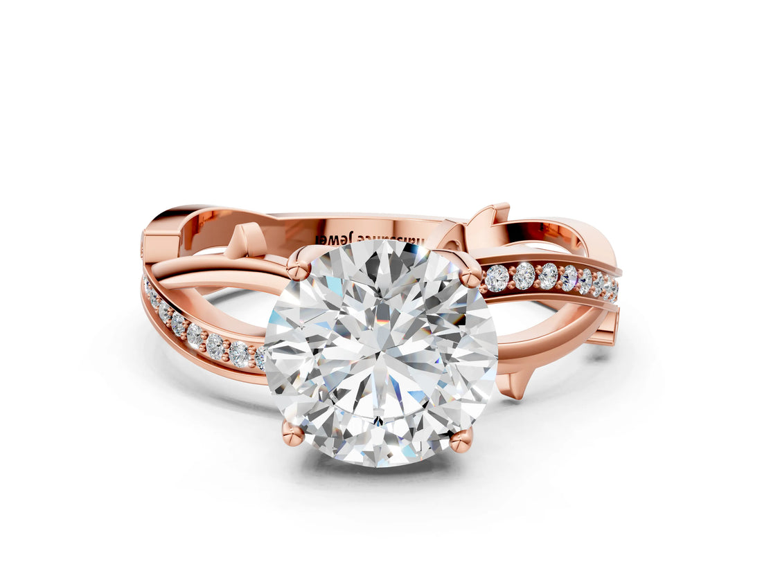 Rose gold Round Solitaire Twist Band with Pavé Accents and Four-Prong Setting_24