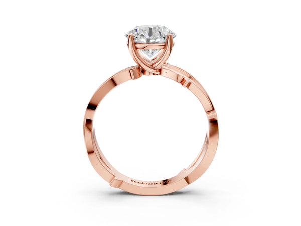 Rose gold Round Solitaire Twist Band with Pavé Accents and Four-Prong Setting