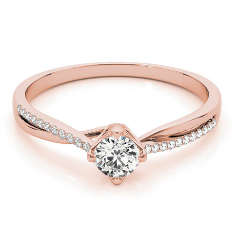 Rose gold Round Solitaire Twist Band with Pavé Diamonds and Four-Prong Setting 1