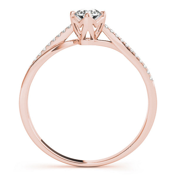 Rose gold Round Solitaire Twist Band with Pavé Diamonds and Four-Prong Setting 2