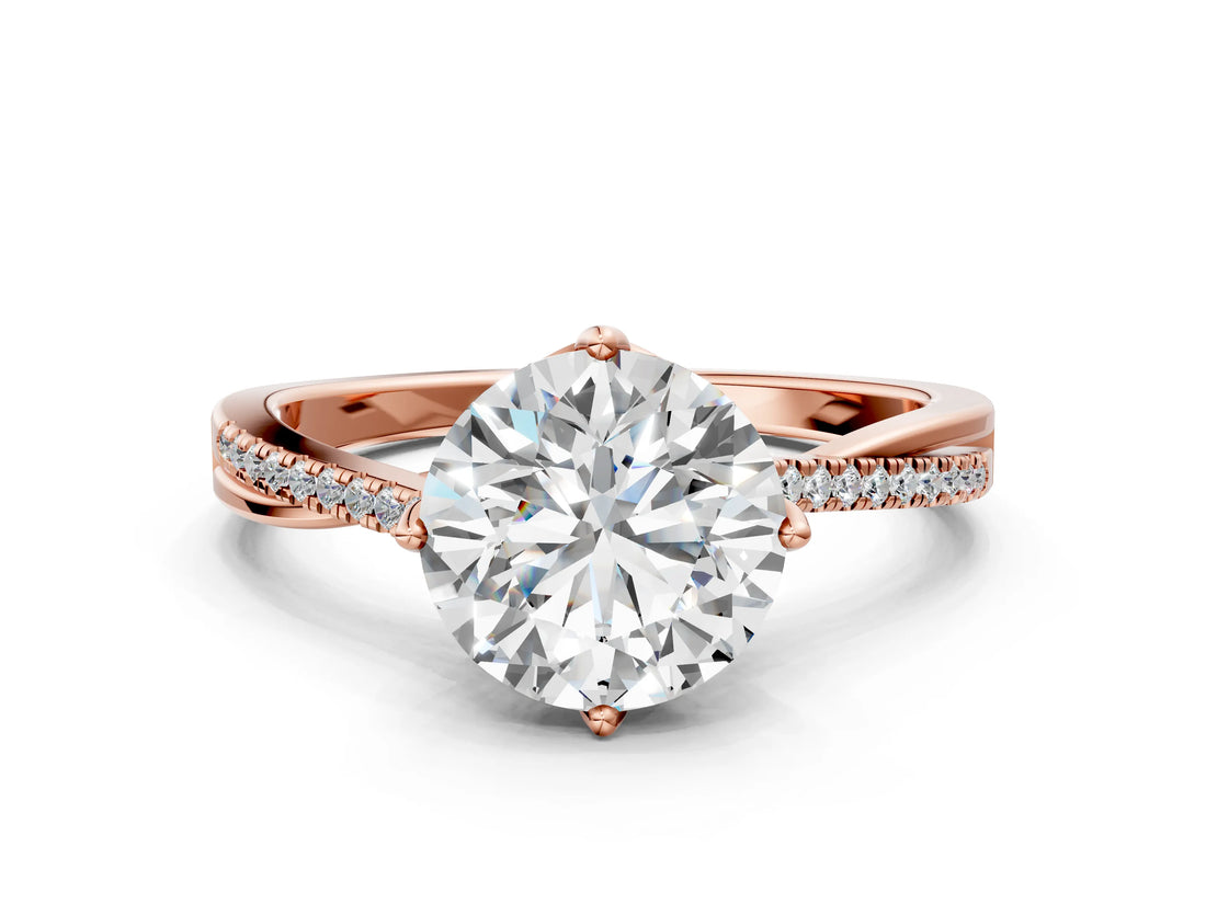 Rose gold Round Solitaire Twist Band with Pavé Diamonds and Four-Prong Setting_79