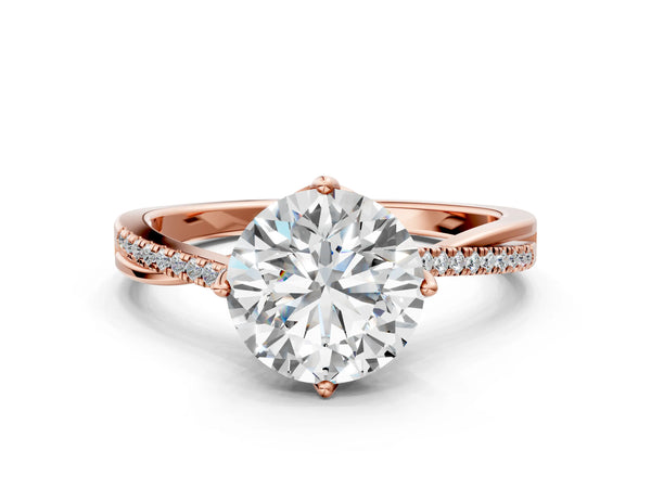 Rose gold Round Solitaire Twist Band with Pavé Diamonds and Four-Prong Setting