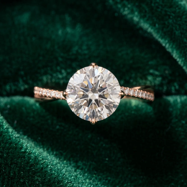 Rose gold Round Solitaire Twist Band with Pavé Diamonds and Four-Prong Setting