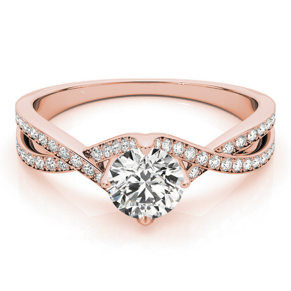 Rose gold Round Solitaire Twist Band with Pavé Setting and Four-Prong Mount 1