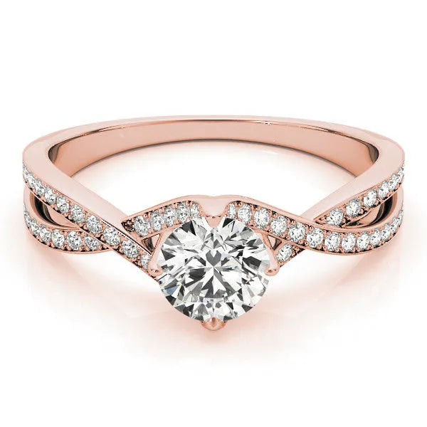 Rose gold Round Solitaire Twist Band with Pavé Setting and Four-Prong Mount