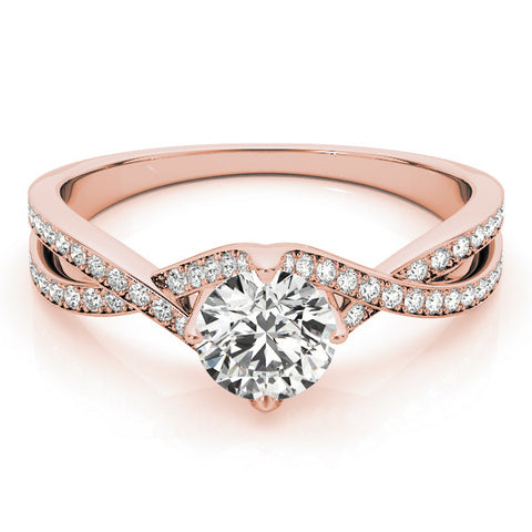 Rose gold Round Solitaire Twist Band with Pavé Setting and Four-Prong Mount 1