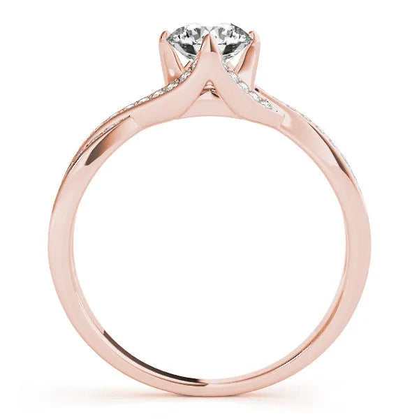 Rose gold Round Solitaire Twist Band with Pavé Setting and Four-Prong Mount