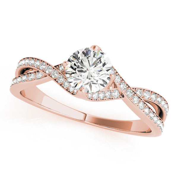 Rose gold Round Solitaire Twist Band with Pavé Setting and Four-Prong Mount