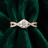 Rose gold Round Solitaire Twist Band with Pavé Setting and Four-Prong Mount_15