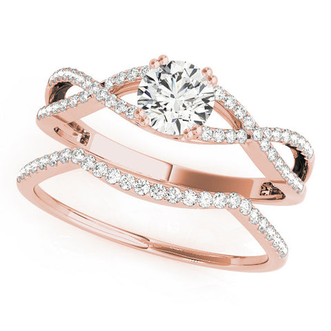 Rose gold Round Solitaire Twist Band with Pavé Setting and Four-Prong Setting 1