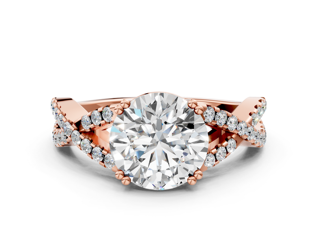 Rose gold Round Solitaire Twist Band with Pavé Setting and Four-Prong Setting_23