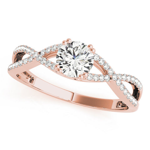 Rose gold Round Solitaire Twist Band with Pavé Setting and Four-Prong Setting