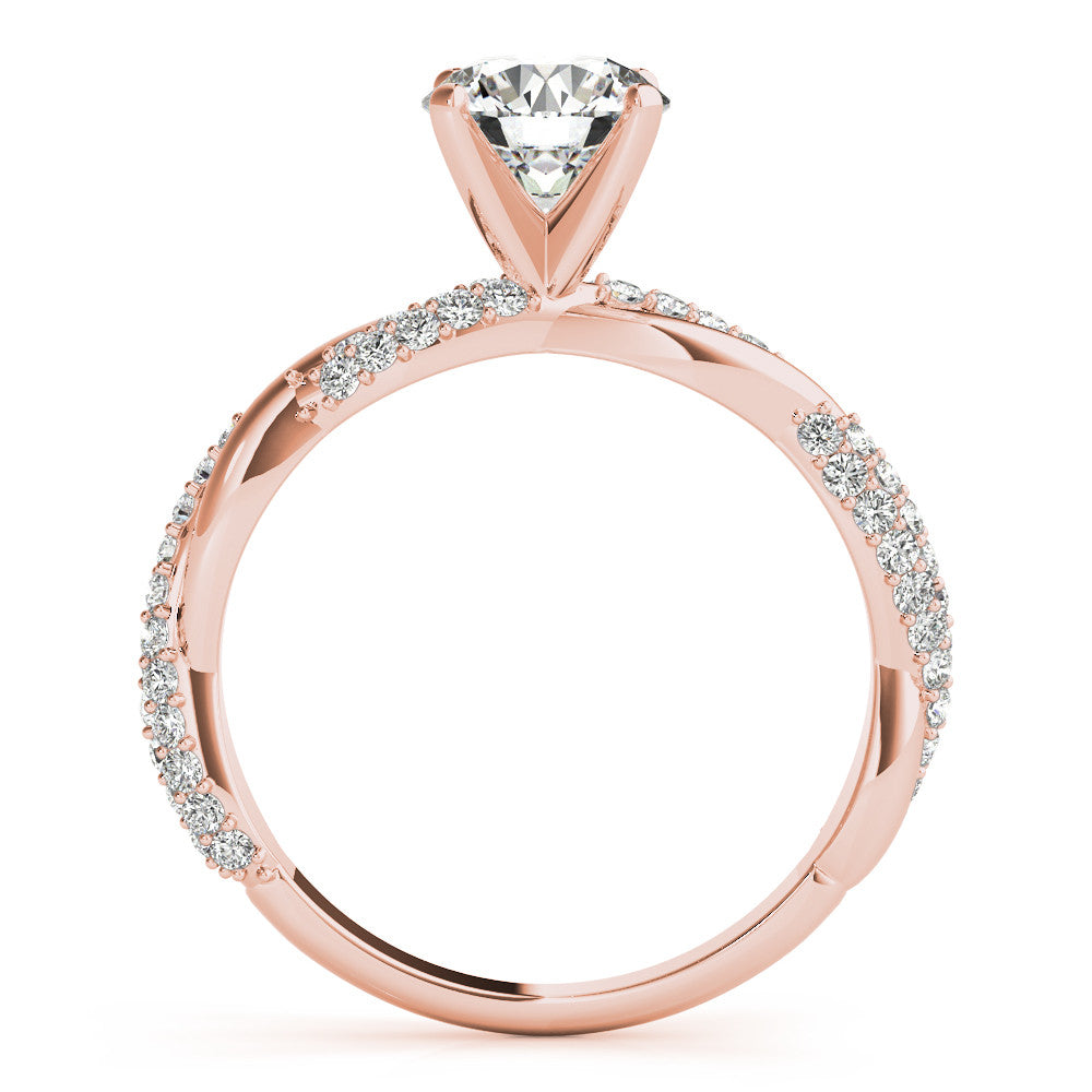 Rose gold Round Solitaire Twist Band with Pave Prong Setting 2