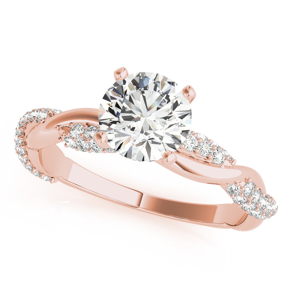 Rose gold Round Solitaire Twist Band with Pave Prong Setting