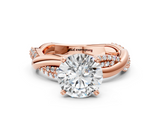 Rose gold Round Solitaire Twist Band with Pave Prong Setting_113