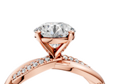 Rose gold Round Solitaire Twist Band with Pave Prong Setting_117