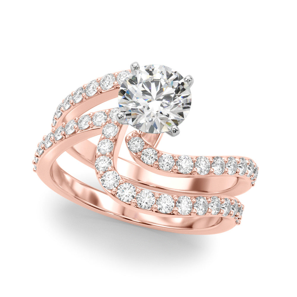 Rose gold Round Solitaire Twist Band with Pave Set Diamonds and Four-Prong Setting 1