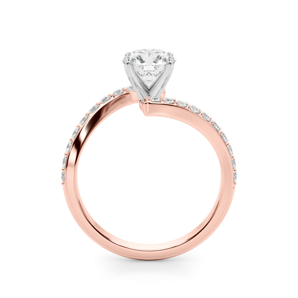 Rose gold Round Solitaire Twist Band with Pave Set Diamonds and Four-Prong Setting 2