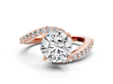 Rose gold Round Solitaire Twist Band with Pave Set Diamonds and Four-Prong Setting_117
