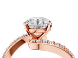 Rose gold Round Solitaire Twist Band with Pave Set Diamonds and Four-Prong Setting_121