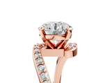Rose gold Round Solitaire Twist Band with Pave Set Diamonds and Four-Prong Setting_122