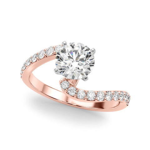 Rose gold Round Solitaire Twist Band with Pave Set Diamonds and Four-Prong Setting