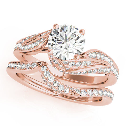 Rose gold Round Solitaire Twist Band with Pave Setting and Four-Prong Setting 1