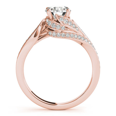 Rose gold Round Solitaire Twist Band with Pave Setting and Four-Prong Setting 2