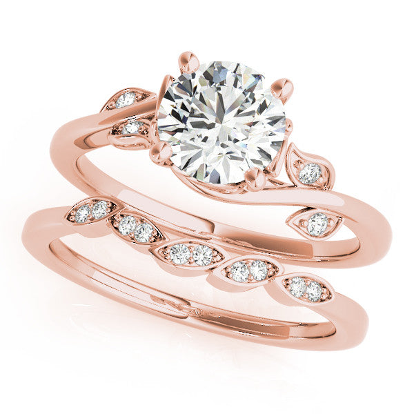Rose gold Round Solitaire Twist Engagement Ring with Leaf Accents and Prong Setting 1