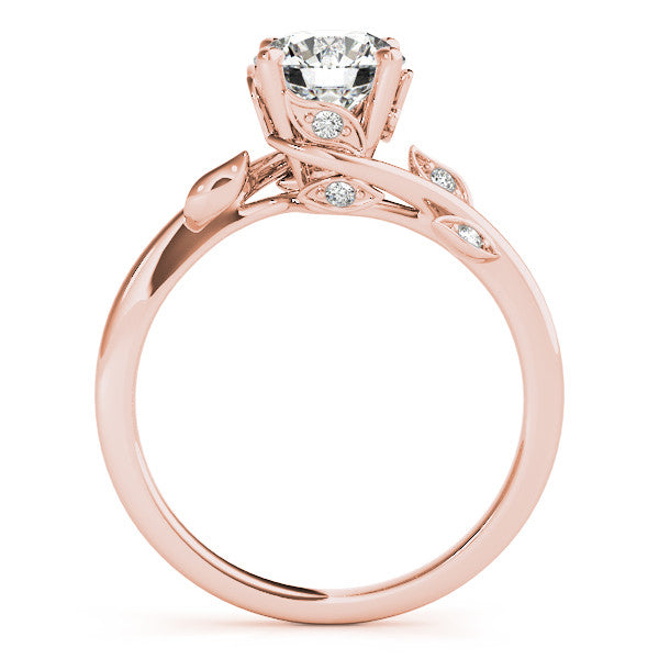 Rose gold Round Solitaire Twist Engagement Ring with Leaf Accents and Prong Setting 2