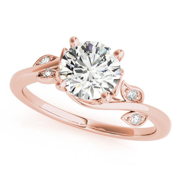 Rose gold Round Solitaire Twist Engagement Ring with Leaf Accents and Prong Setting