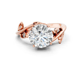 Rose gold Round Solitaire Twist Engagement Ring with Leaf Accents and Prong Setting_15