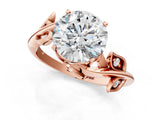 Rose gold Round Solitaire Twist Engagement Ring with Leaf Accents and Prong Setting_16
