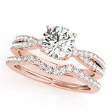 Rose gold Round Solitaire Twist Pave Diamond Engagement Ring with Prong Setting 1