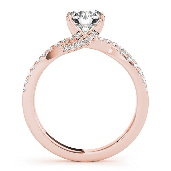 Rose gold Round Solitaire Twist Pave Diamond Engagement Ring with Prong Setting 2
