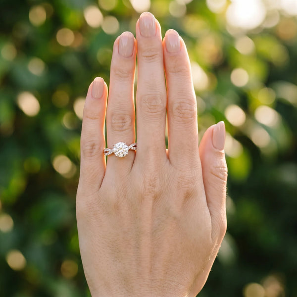 Rose gold Round Solitaire Twist Pave Diamond Engagement Ring with Prong Setting